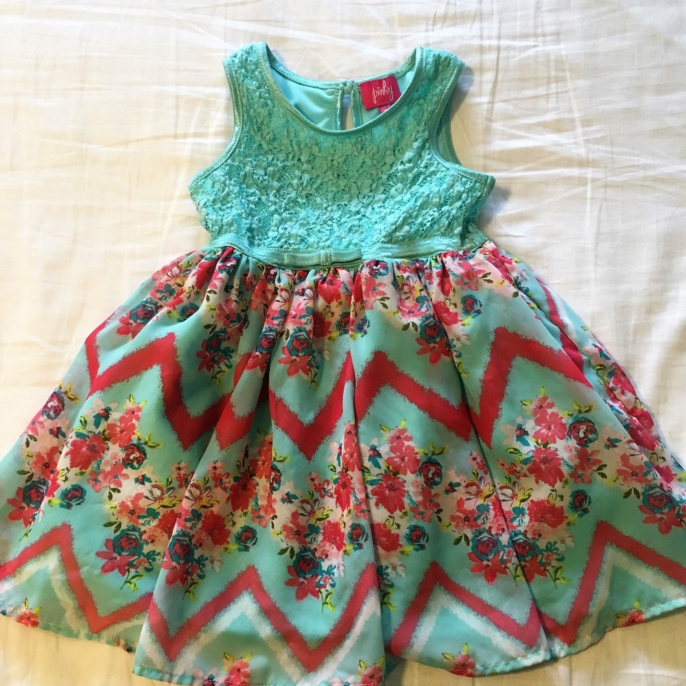 Mint green and coral floral party dress